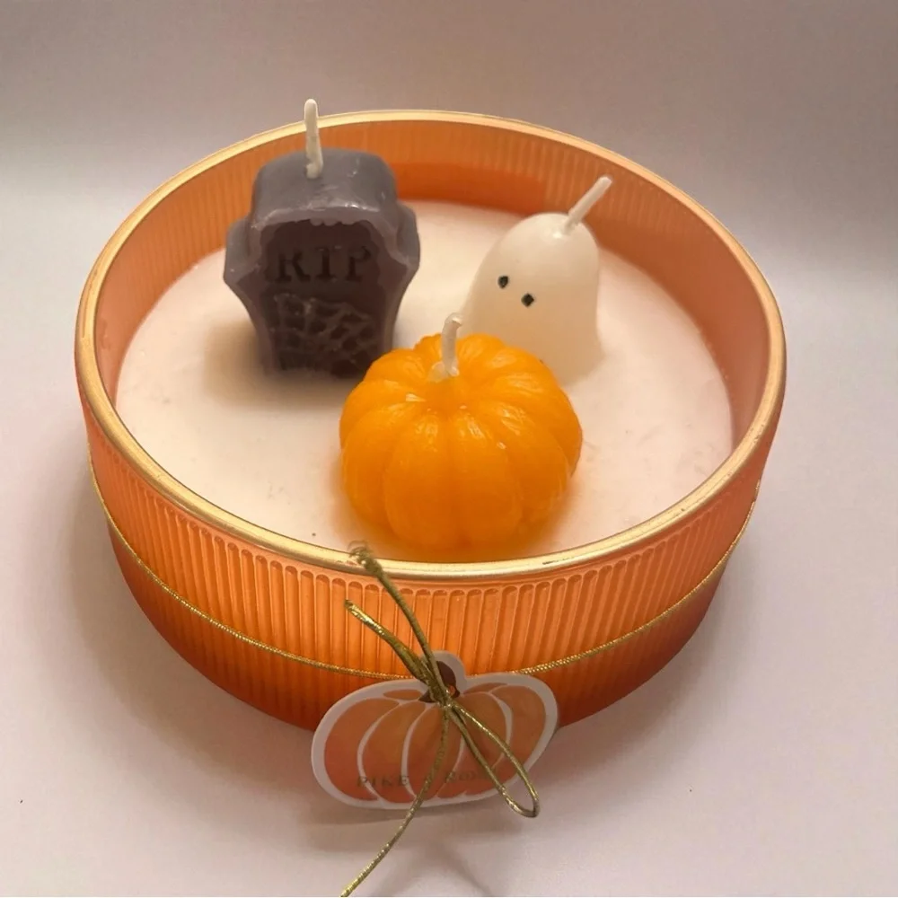 Halloween Pumpkin Ghost Tombstone Candle | Fall Spooky Decor Centerpiece NWT